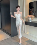 【4色】ロングドレス キャバドレス 2点セット  ボディコン エレガント メッシュ ナイトウェア パーティー 指名 JC2-DD5517