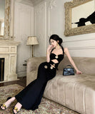 ロングドレスフラワー透かし彫りホルターネック宴会パーティーナイトクラブキャバドレス肌見せ WQ2-ZED888610DXH238A