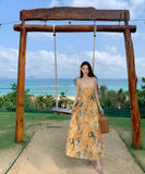 ロングドレスサンドレスホルターネック花柄チュールAライン着痩せ気質高級感セレブ風 WQ2-XHY915274