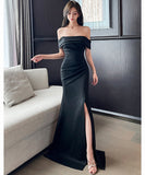 【2色】ロングドレス キャバドレス セクシー ストラップレス エレガント スリット入り パーティー 二次会 誕生日 JC2-YM9207