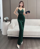 【4色】ロングドレス キャバドレス セクシー 韓国風 Vネック 細見え ベルベット キャミソール パーティー JC2-MLS7787611