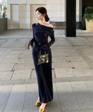 【2点セット】 ロングドレス キャバドレス セクシー セットアップ フレンチスタイル ドレープネック 上品 スリムフィット ミディスカート  LW2-ZED883415DXH502