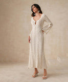 【2色】サンドレス ロングドレス 谷間見せ 袖付き おしゃれ クロシェ編み hot girl WQ2-CM82601