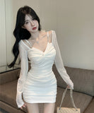 【2色】ミニドレス キャバドレス ワンピース セクシー Vネック着痩せ  KS2-DD5266