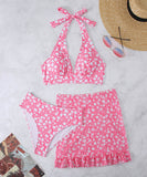 3点式セット【3色】ビキニ水着ホルターネックワンピ花柄ビーチ海旅行ハワイセクシー温泉 WQ7-XHL24007