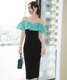 手作りドレス高級感膝丈ドレスフリルおしゃれエレガント着痩せ気質宴会パーティー WQ2-JY21140