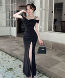 ロングドレス キャバドレス セクシー ディープネック キャミワンピ スリット エレガント 脚長効果 パーティー  JC2-DD6387