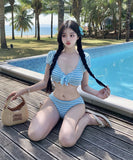 【3点セット】水着 ビキニ セクシー ニット ストライプ ホルターネック 小胸さん向け 写真映え 温泉 リゾート JC7-DP-A22986