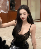 Lady's coco ロングドレス キャバドレス セクシー レースキャミワンピース ミックス 上品 シルエット インナー デート コーデ LW2-ZED883420DXH502