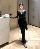 Lady's coco ロングドレス キャバドレス セクシー レースタイトドレス Vネック 上品 シルエット 二次会 披露宴 パーティー 女子会 LW2-OYF8726