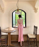 【2色】ロングドレスレースサテンドレス肌見せナイトクラブセクシーエレガント WQ2-XHY919788