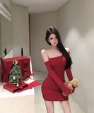 Lady's coco ミニドレス キャバドレス セクシー クリスマス  ワンショルダー ニット タイトミニワンピ  シルエット デート  LW2-XKDD318A-6252-Sep17