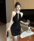 Lady's coco ミニドレス キャバドレス セクシー ビジュー付き ベロア タイトワンピース スパンコール パーティー エレガントスタイル LW2-DD6021