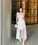 ロングドレスフリルカワセクシーコーデ万能ふわふわ旅行着痩せ気質SNS話題大人可愛い WQ2-XKD-D426-2935-May5