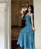 【4色】ロングドレス キャバドレス セクシー 写真映え 成人式 キャミワンピ プリーツ ノースリーブ フリル JC2-AQR2520