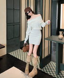 【3色】 ミニドレス キャバドレス セクシー ニットワンピース オフショルダー タイトフィット ペンシルスカート風  シックスタイル LW2-ZED883252GT510B