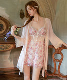 ランジェリー セクシー  ベビードール レースVネック 透け感 メッシュフラワー ナイトウェア 大人フェミニン LW8-GRC5816