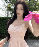 ロングワンピース レディース キャミワンピース レース フリル ティアード ハイウエスト 体型カバー フェミニン 清楚感 夏 お出かけDQ2-XKD-D326-8025A-Apr1