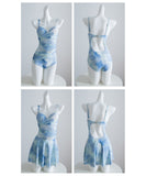 【2点セット】水着 ワンピース水着 タイダイ柄  バストメイク お腹カバー 細見え リゾート ビーチ 温泉 JC7-CF223