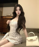 ミニドレスキャバドレスベアトップ水玉柄セクシーリボンレースおしゃれ女子力ガールズロマンチック風セレブ風女子力パーティーナイトクラブ WQ2-XKD-D408A-2028-Mar15