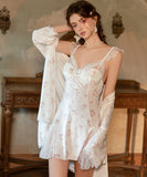 ルームウェア ランジェリー スイート系 フレアスリーブ 猫柄 ベルベット メッシュ切替 リボン JC8-GR6538