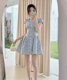 ミニドレス レトロ気質 スクエアネック ハンドメイド服 ウエストマーク Aライン フォーマルワンピース 結婚式 二次会 デート 高見え 上品 大人可愛い JC2-JY95008