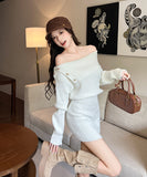 【3色】 ミニドレス キャバドレス セクシー ニットワンピース オフショルダー タイトフィット ペンシルスカート風  シックスタイル LW2-ZED883252GT510B