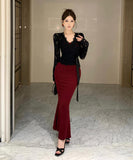 【2点セット】ロングドレス セクシー ボディコン きれいめ フェミニン レースカーディガン リボンタイ ストラップワンピ 着やせ 大人可愛い JC2-ZED881313DXH348B