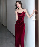 【2色】ロングドレス キャバドレス  セクシー キャミワンピース パールストラップ ベロア素材 フレンチガーリー  ウエストマーク 細見え  大人可愛い LW2-OYF655#6505##50