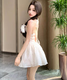 ミニドレス水玉柄谷間見せキャバドレスAライン着痩せ気質エレガントセクシー大人可愛い韓国っぽ WQ2-XKD-D310-3362-Apr8