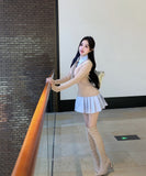 【秋新作】ミニドレス キャバドレス プレッピースタイル  ウエストマーク プリーツスカート 大人可愛い デート LW2-XKDD335A-3139-Sep21