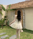 ミニドレスベアトップふわふわAラインチュールパーティードレス谷間見せ誕生日ドレスセクシー WQ2-DD4554