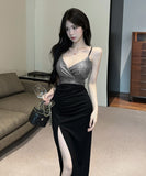 【3色】ロングドレス キャバドレス セクシー 上品 Vネック バイカラー バイカラー タイト パーティードレス JC2-DD6300