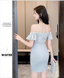 【3色】ミニドレス キャバドレス ミニドレス セクシー バブルスリーブ ボディコン オフショルダー タイトフィット JC2-YM8870