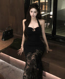 ロングドレスホルターネックセクシーレース谷間見せバックレスドレスパーティー宴会キャバドレス WQ2-XKD-D529-6753-Mar7