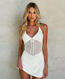 【2色】サンドレス ミニドレス ホルターネックバックレス ドレスセクシー おしゃれ クロシェ編み hot girl WQ2-CM82020-1