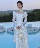 ロングドレス キャバドレス セクシー フレンチ マーメイド バタフライジャカード フリル 長袖 JC2-XHY913212