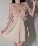 【2色】ルームウェア セクシー レース ナイトドレス  バックオープン LW8-GR5387