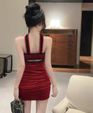 Lady's coco ミニドレス キャバドレス セクシー ベロア チューブトップ キャミワンピース ホルターネック リボン付き タイト LW2-OYF2661