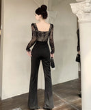 レース  ワイドパンツ オールインワン 谷間魅せ  セクシー 披露宴 二次会 XH2-ZRD885318DXH245