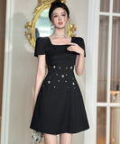 ミニドレス エンベリーワンピース ゴージャス キレイめ Aライン タイト ウエスト絞り ギャザリング 体型カバー 優雅 デート JC2-JY15436