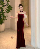 【2色】 ロングドレス キャバドレス セクシー ベロア マーメイドドレス ビジュー 仕上げ ウエストシェイプ シルエット 二次会 パーティー 披露宴 上品 LW2-OYF8731