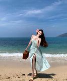 ロングドレスサンドレスAラインバックレスドレスフリル体型カバーセクシー大人可愛い旅行SNS話題 WQ2-CD4-516-52700550