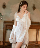 ルームウェア ランジェリー スイート系 フレアスリーブ 猫柄 ベルベット メッシュ切替 リボン JC8-GR6538