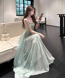 ロングドレス キャミワンピ クリスタルチェーン エレガント×可憐 大きめフレア チュール素材 デート 結婚式 二次会 パーティー 女子会 JC2-XKDHS-109-8345-Sep4