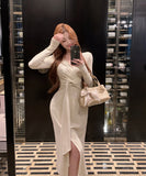 【3色】ロングドレス キャバドレス セクシー 秋冬 大人カジュアル シェイプアップ Vネック ノット 結び目 デート パーティー JC2-XKDD355-5887-Aug27