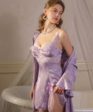 【2色】ルームウェア ランジェリー セクシー サテン ジャカード チュール シースルー Vネック バックオープン セット JC8-GR-WF6148