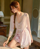 ランジェリー セクシー  ベビードール レースVネック 透け感 メッシュフラワー ナイトウェア 大人フェミニン LW8-GRC5816