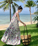 ロングドレスサンドレス花柄ホルターネックセクシー着痩せ気質ビーチ海旅行SNS話題 WQ2-XHY918009
