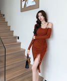 ひざ丈ドレス キャバドレス セクシー 大人フェミニン ボディコン スレンダー ニット デート ナイトクラブ JC2-DD5504